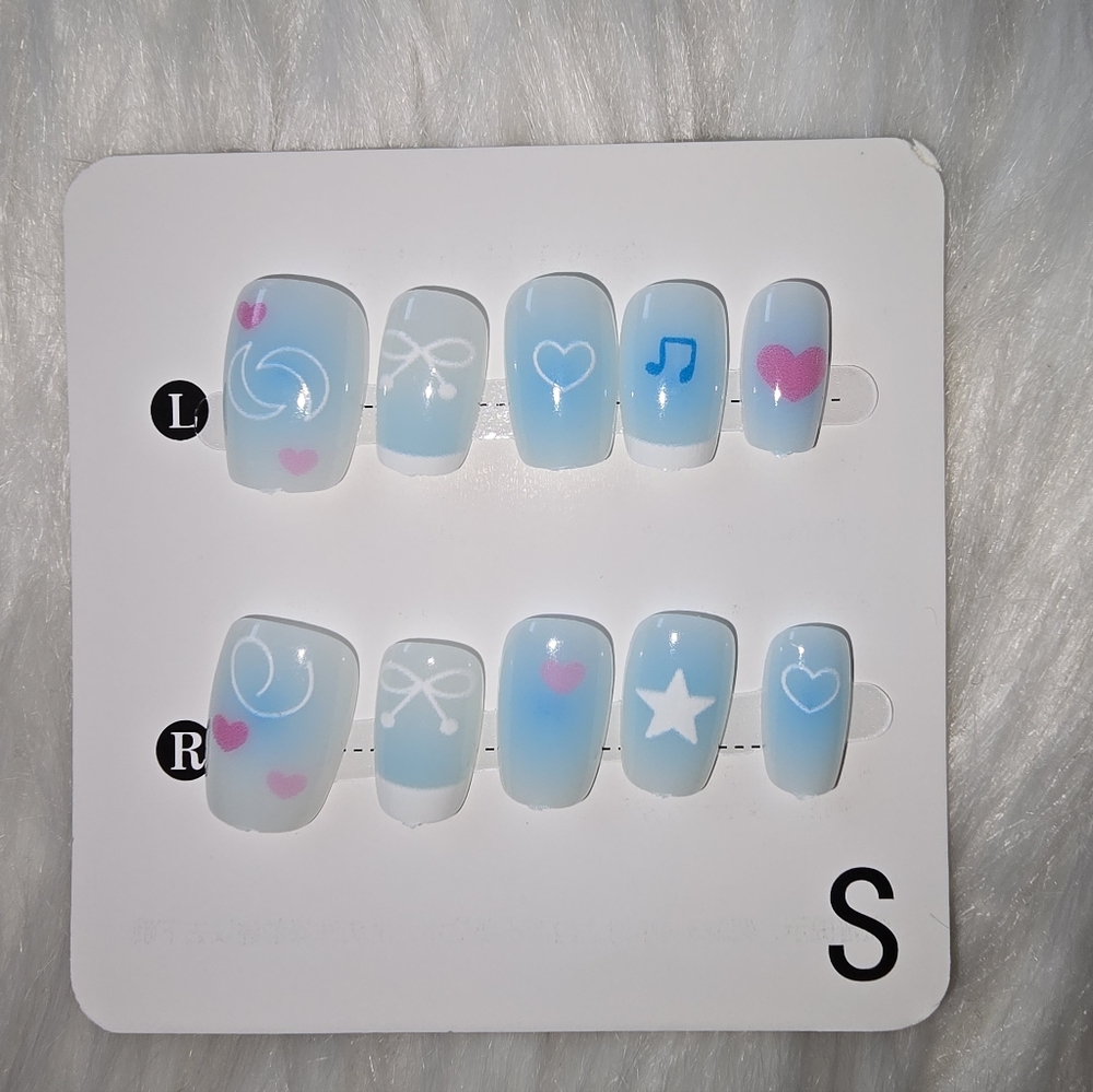 Blue and Pink Handmade Nail Set